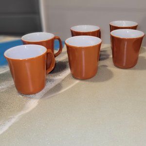 Vintage burnt orange corning pyrex milk glass coffee mugs